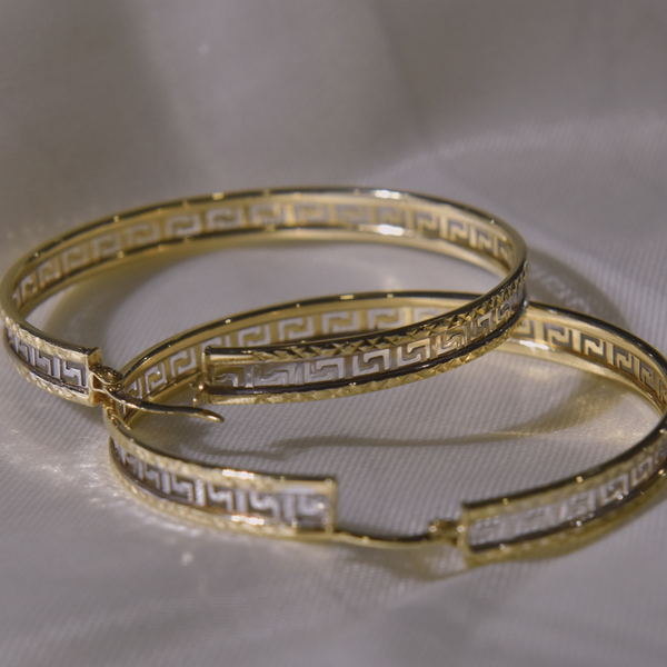 2-Tone Greek Cut Hoop Earrings in 10KT Gold