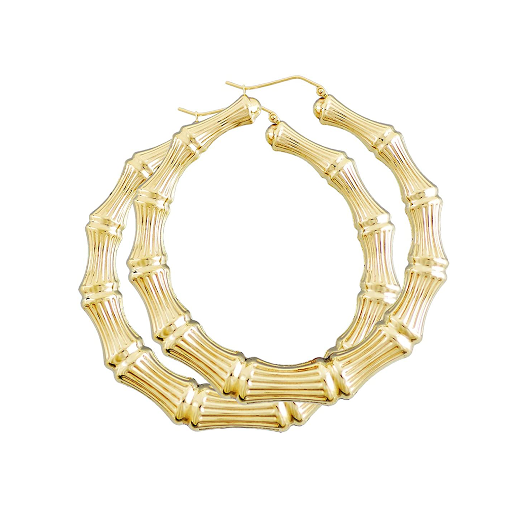 Bamboo Hoop Earrings in 10KT Yellow Gold - Personalizable