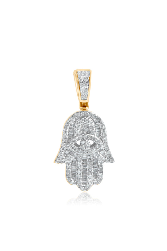 Diamond Hamsa with Evil Eye Pendant - 0.50 Carats in 14KT Gold