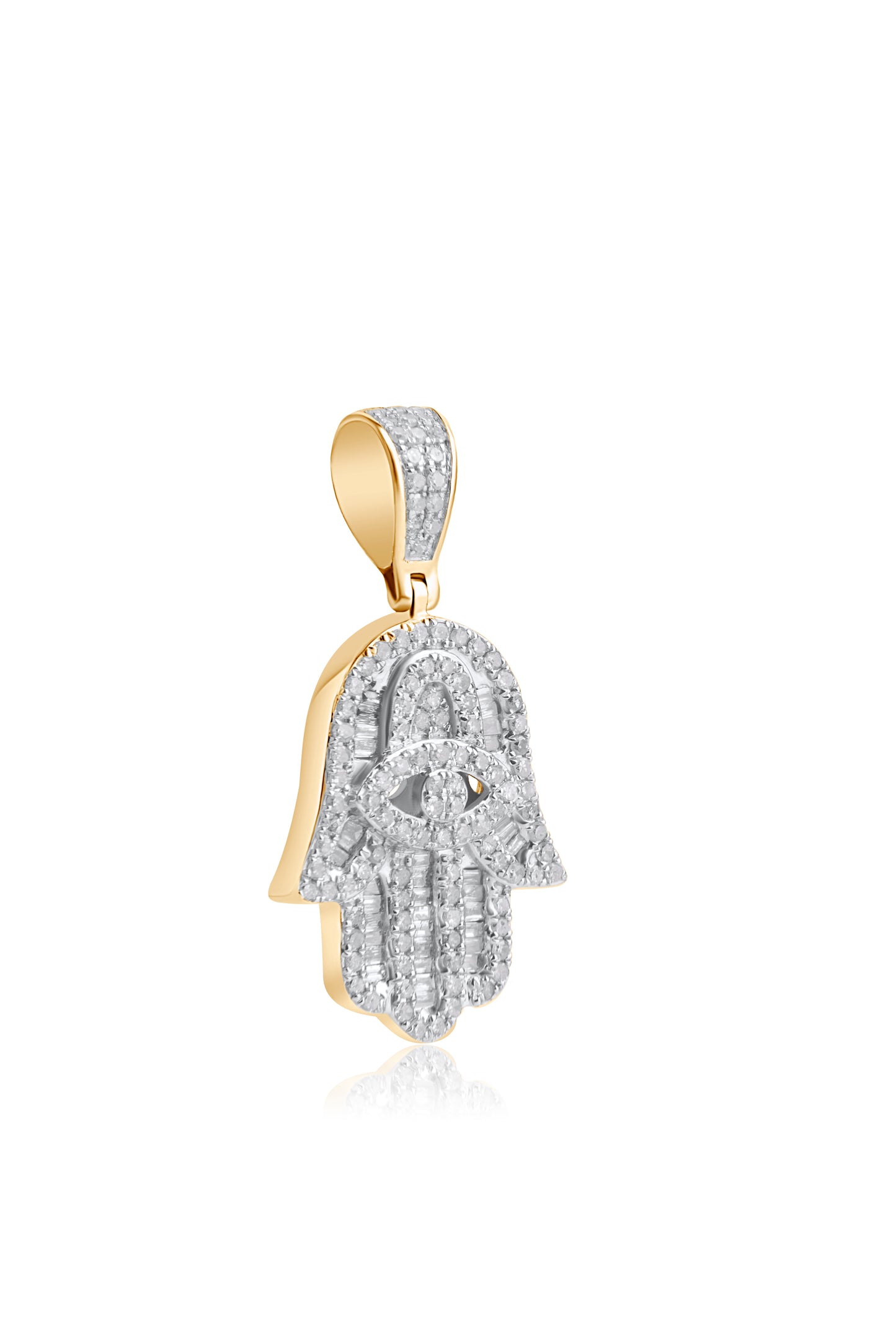 Diamond Hamsa with Evil Eye Pendant - 0.50 Carats in 14KT Gold