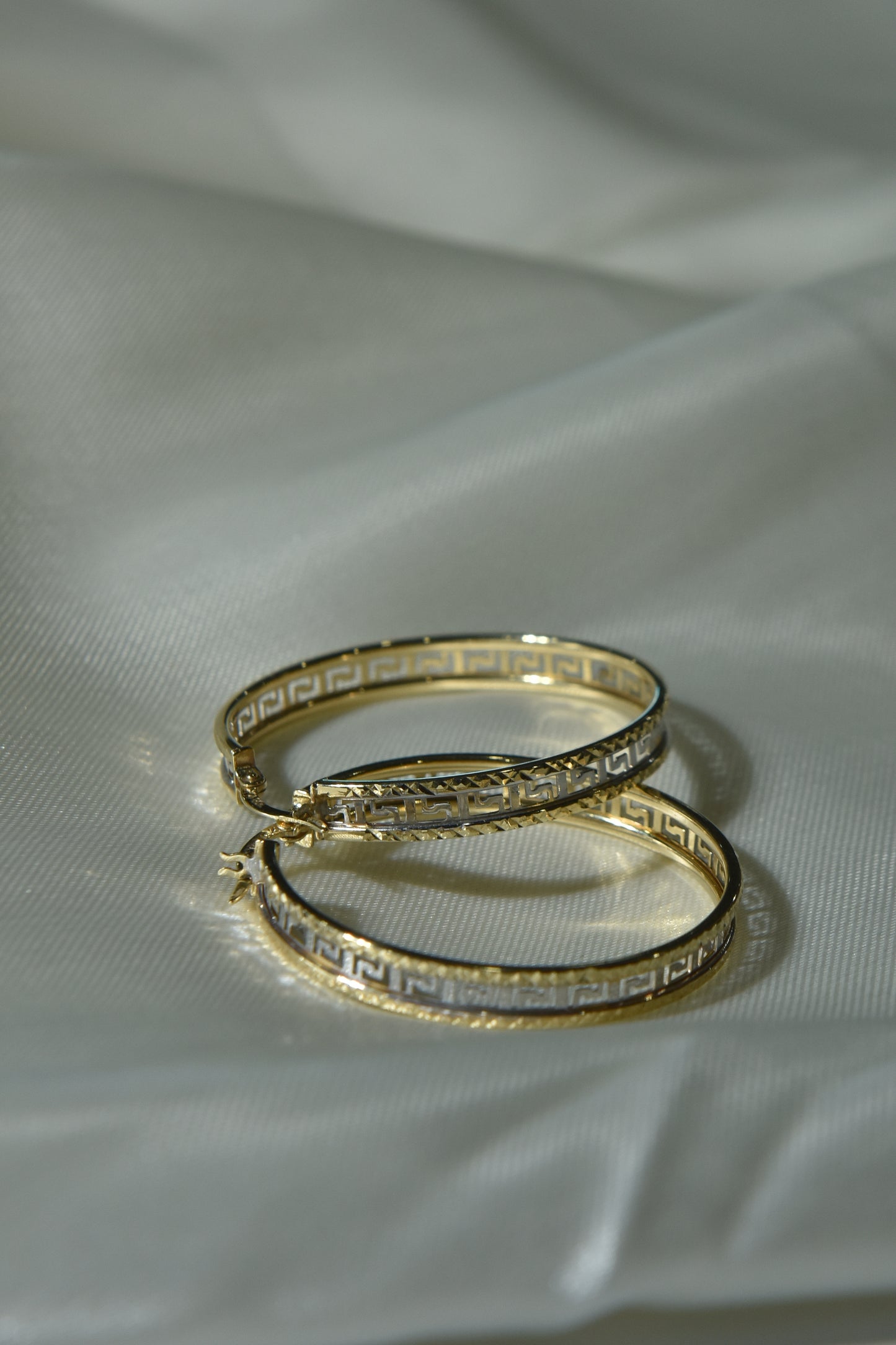 2-Tone Greek Cut Hoop Earrings in 10KT Gold