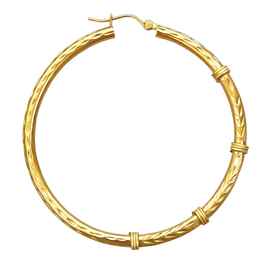 Notches Hoop Earrings - Medium Size in 14KT Yellow Gold