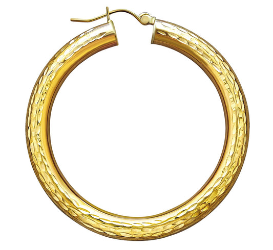 Ridges Hoop Earrings - Medium Size in 14KT Gold, Available in Yellow or White