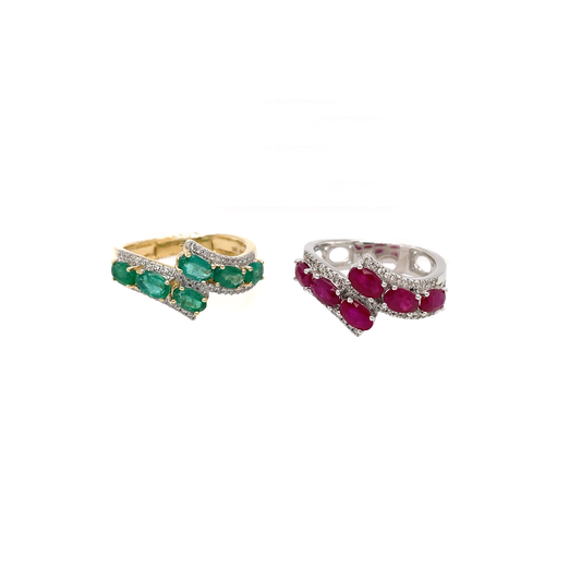 Diamond and Birthstone Cocktail Ring in White Gold - Customizable