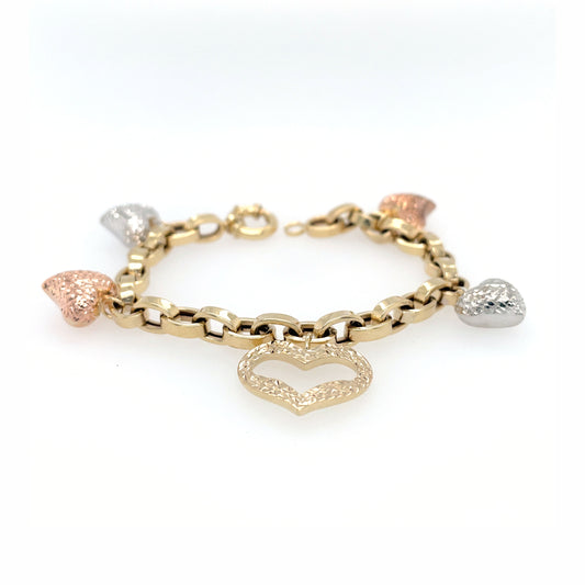 Heart Charm Bracelet in 3-Tone Gold - Customize Your Style