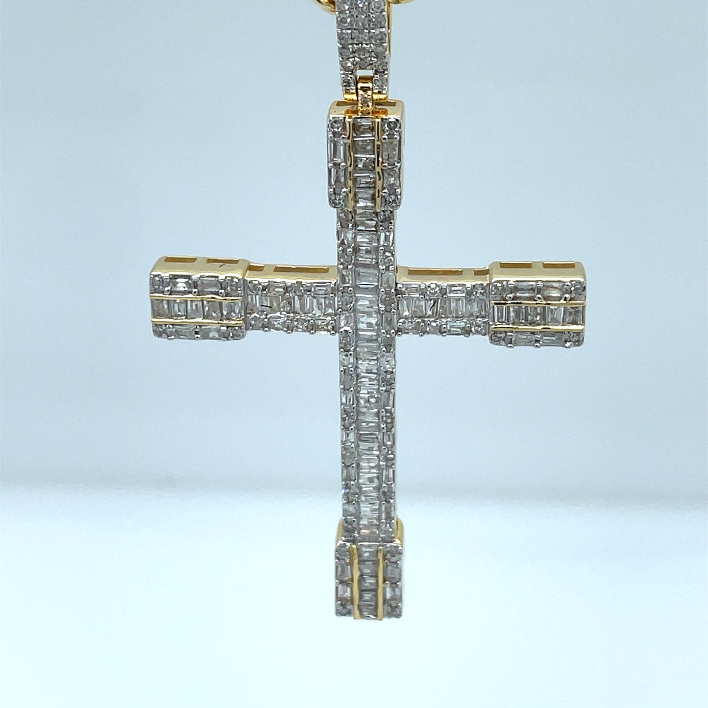 Diamond Cross Pendant - 1.20 Carats, Round and Baguette Cut in 10KT Yellow Gold