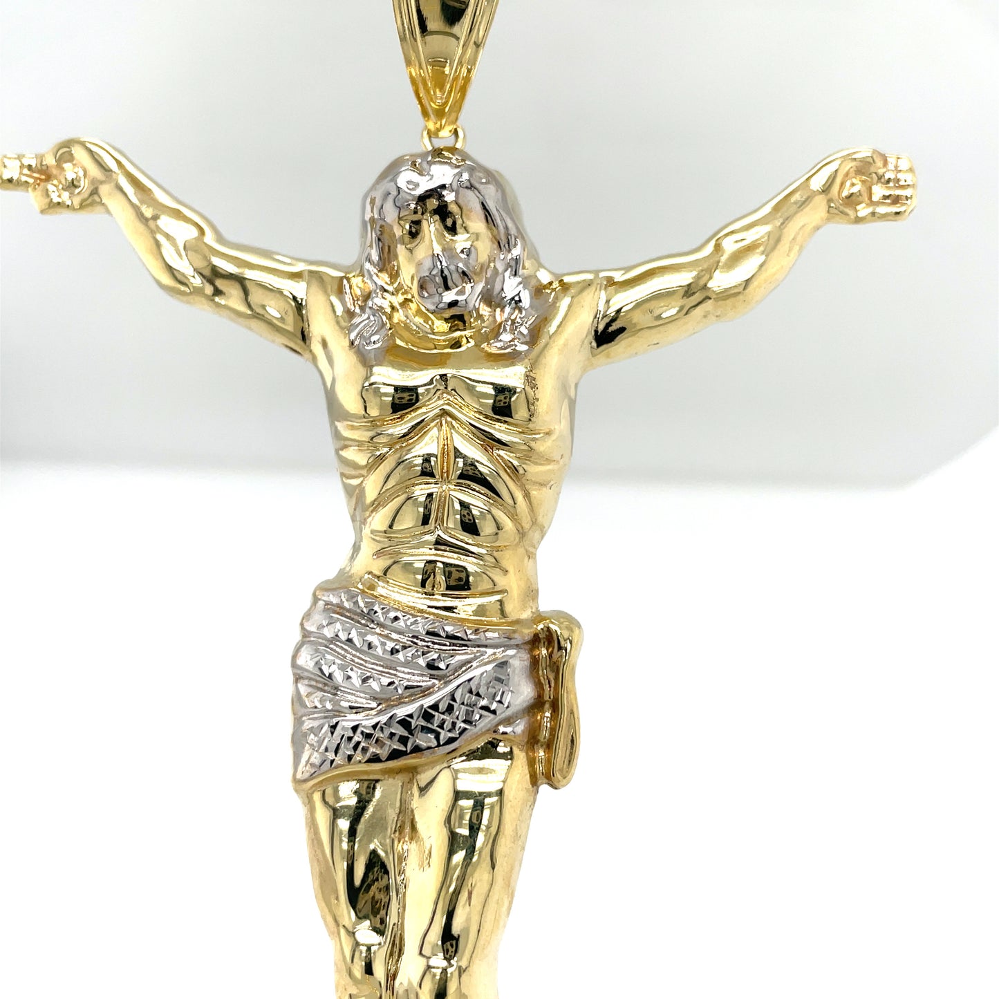 Men's Diamond Cut Crucifix Jesus Body Pendant in 10KT Yellow Gold
