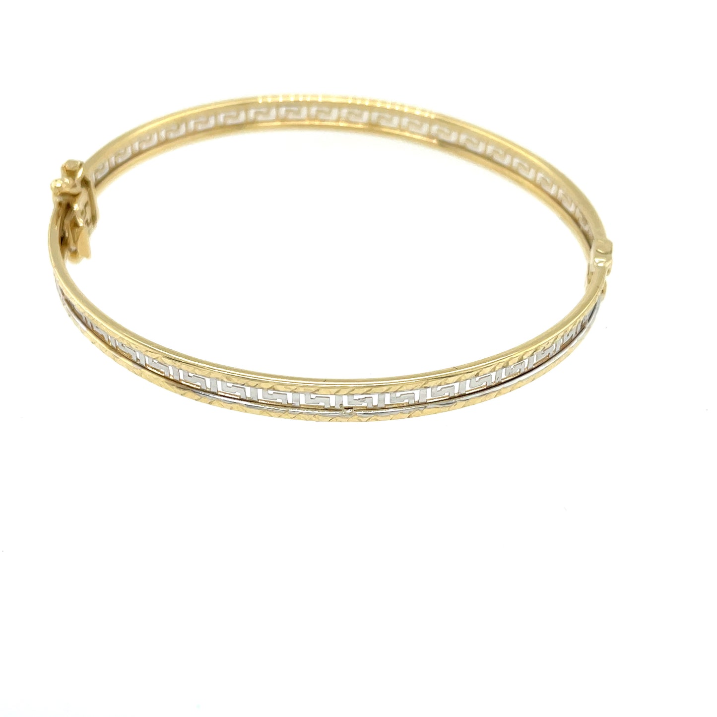 Greek Key 2-Tone Gold Bangle in White and Yellow Gold