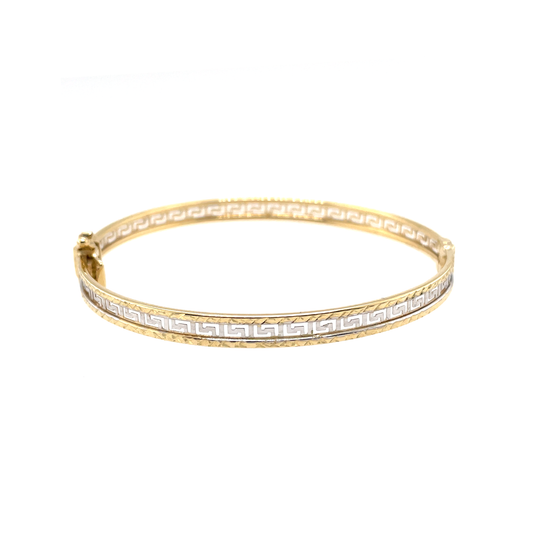 Greek Key 2-Tone Gold Bangle in White and Yellow Gold