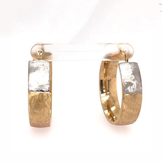 Rustic 2-Tone Small Hoop Earrings in 14KT Gold