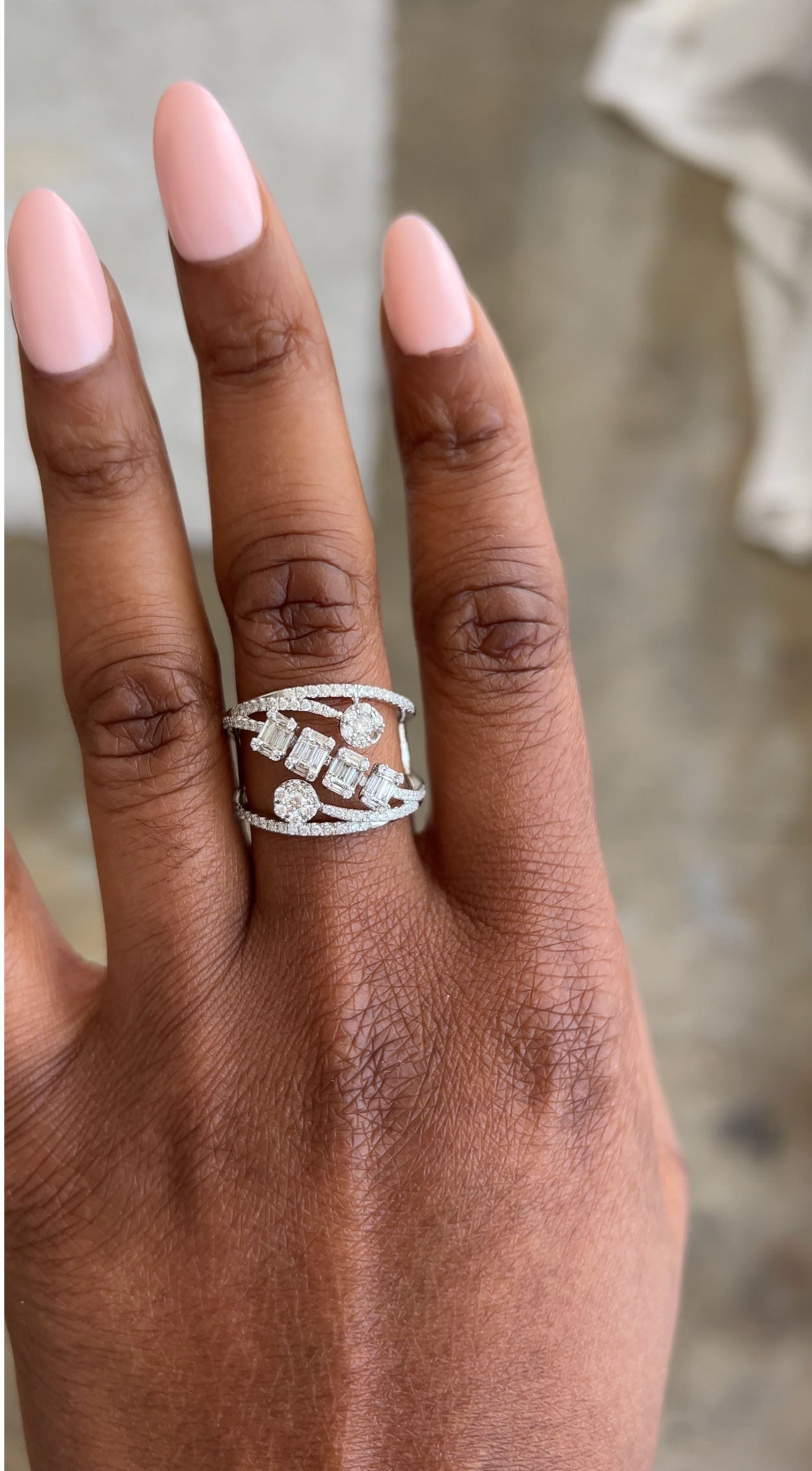 Asymmetrical Diamond Cocktail Ring with Baguette & Round Cut - 1.33 Carats in 14KT Yellow Gold