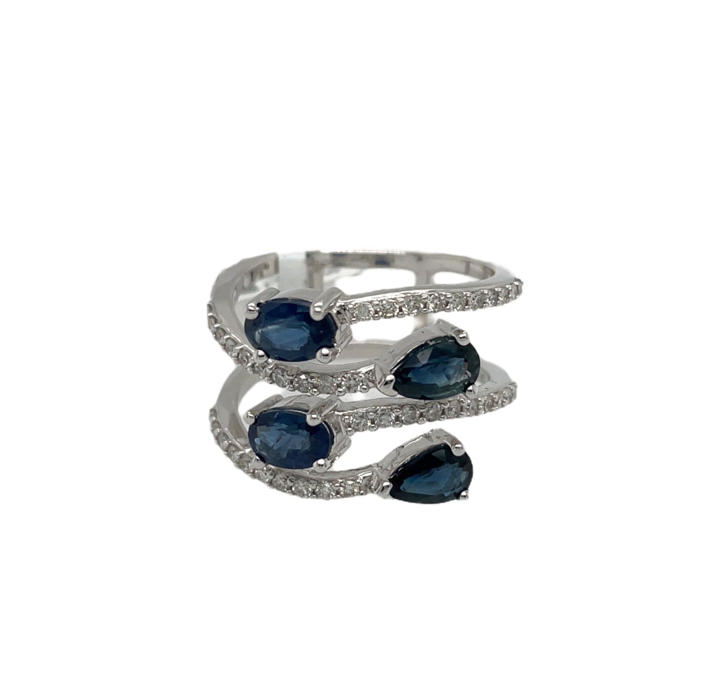 Zigzag Diamond and Sapphire Cocktail Ring in White Gold