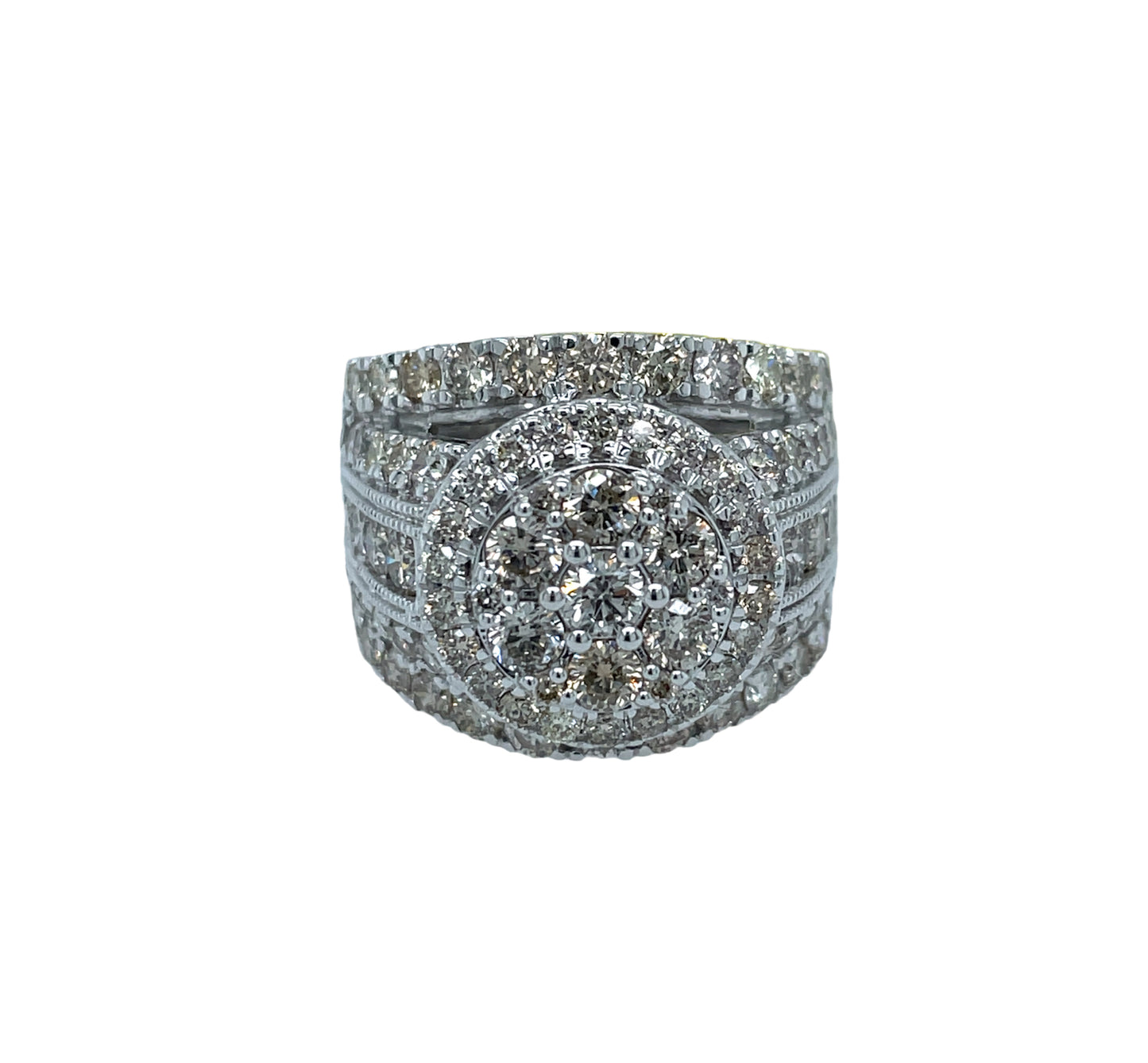 Round Shape Diamond Engagement Ring with Multi-Band Halo - 4.00 Carats in 10KT White Gold