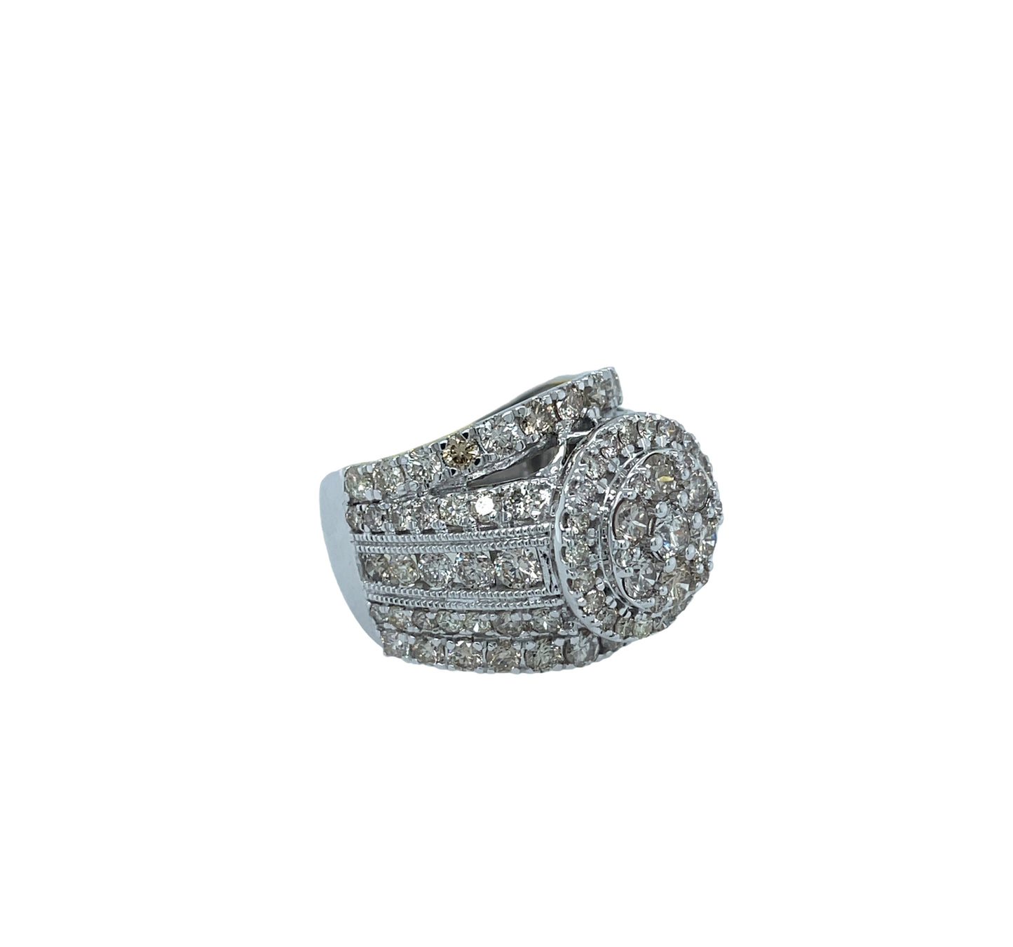 Round Shape Diamond Engagement Ring with Multi-Band Halo - 4.00 Carats in 10KT White Gold