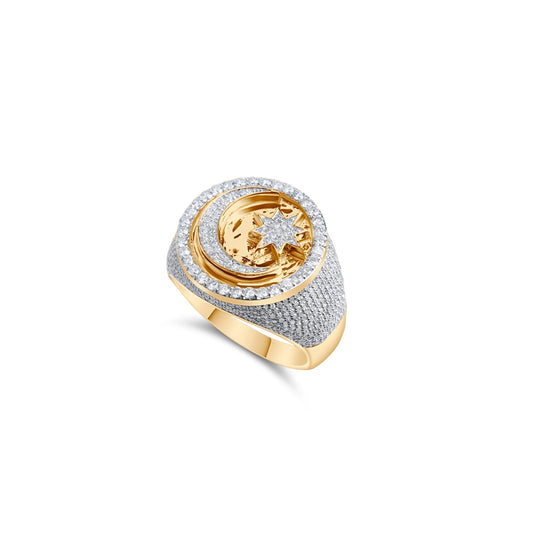 Islamic Men's Diamond Crescent Moon and Star Ring - 0.90 Carats in 10KT Yellow Gold