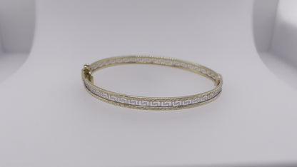 Greek Key 2-Tone Gold Bangle in White and Yellow Gold