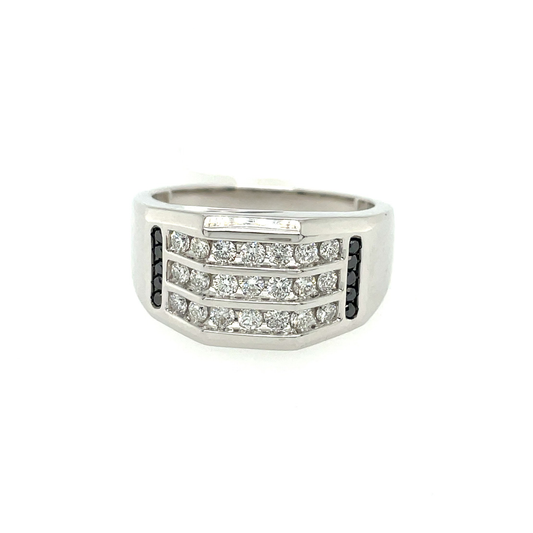 Men's Multi-Row Diamond Band - 0.50 Carats with Black Diamonds in 10KT White Gold
