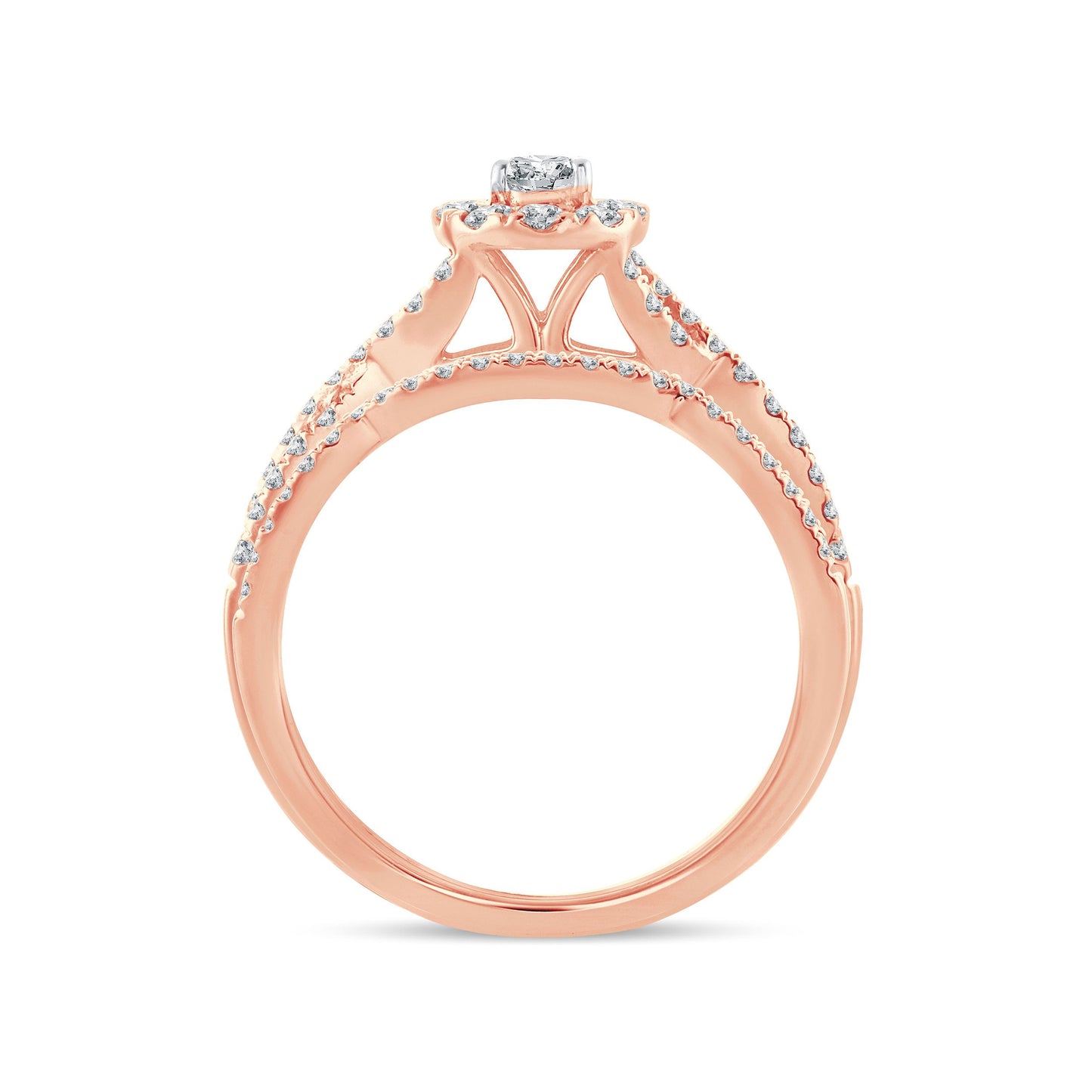 Diamond Engagement Ring with Matching Band - 0.74 Carats in 14KT Rose Gold