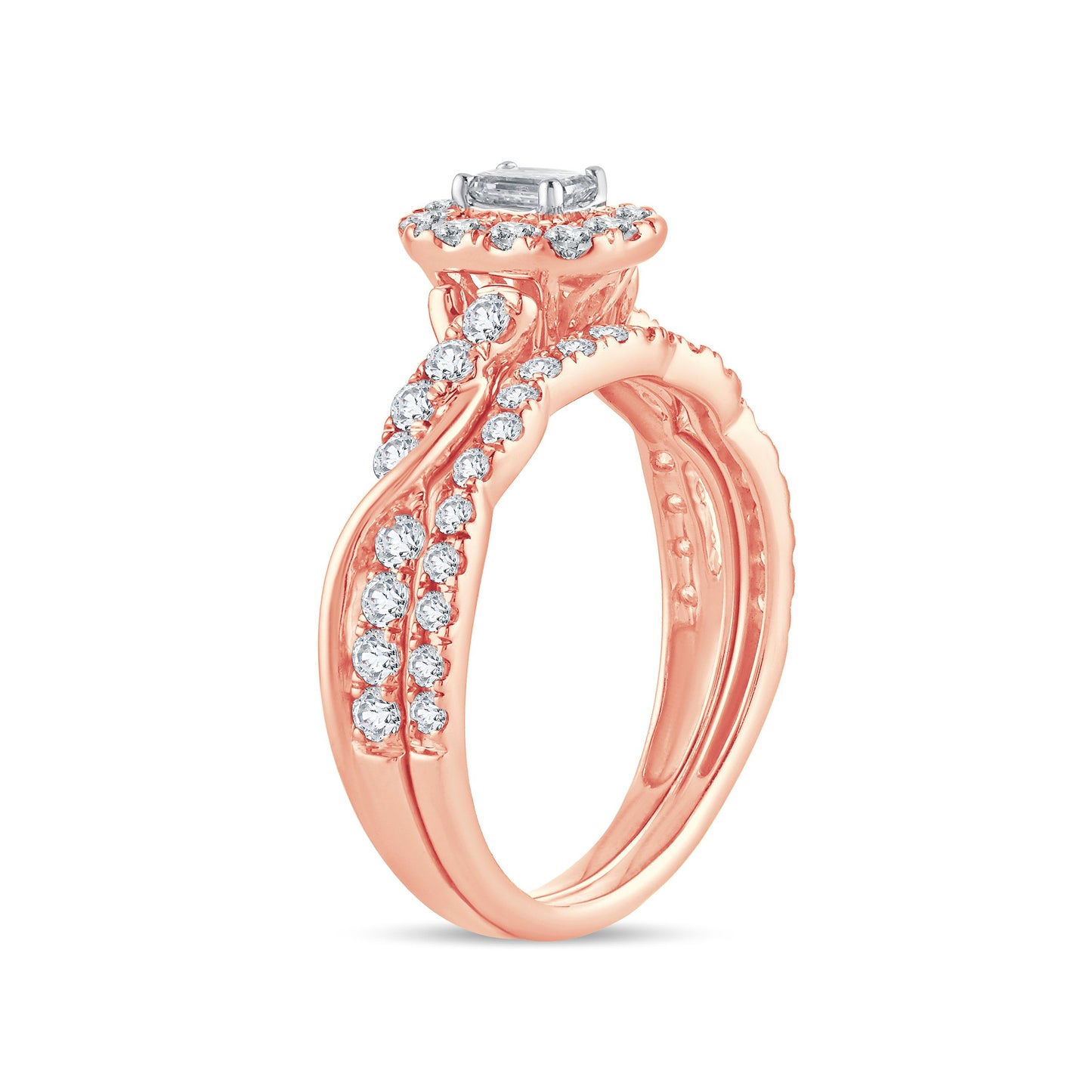 Emerald Cut Diamond Engagement Ring with Wedding Band - 1.25 Carats in 14KT Rose Gold