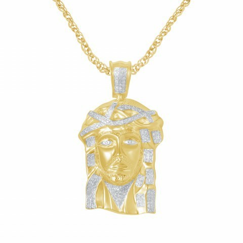 Diamond Jesus Head Pendant - 0.41 Carats in 10KT Yellow Gold