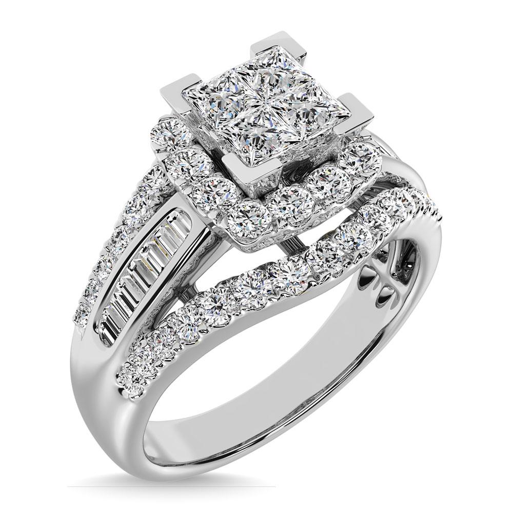 Princess Cut Diamond Engagement Ring with Halo in 10K White Gold