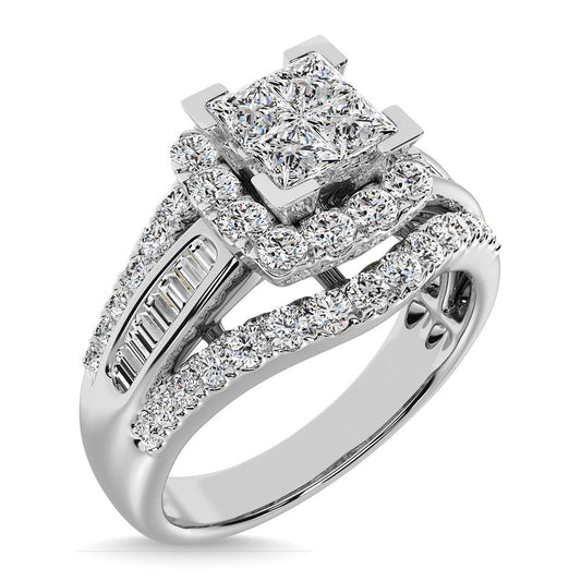 Princess Cut Diamond Engagement Ring with Halo in 10K White Gold
