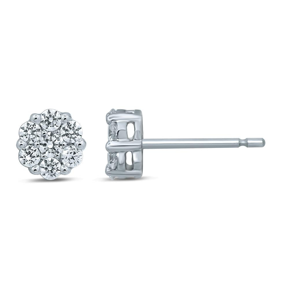 Diamond Flower Stud Earrings - Available in Multiple Sizes in 14KT Gold