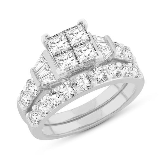 Diamond Engagement Ring and Band Set - Princess Cut 1.50 Carat in 14KT Gold