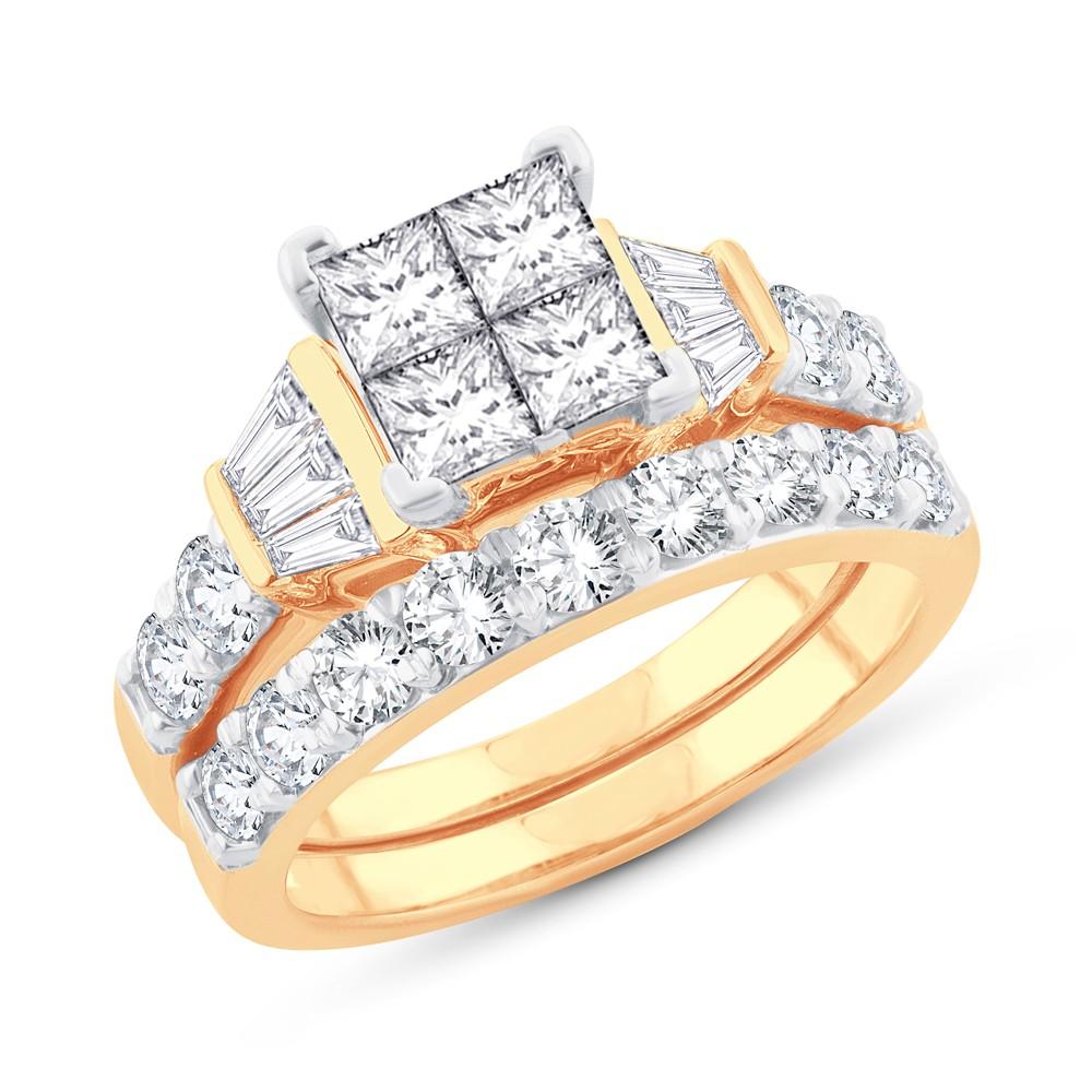 Diamond Engagement Ring and Band Set - Princess Cut 1.50 Carat in 14KT Gold