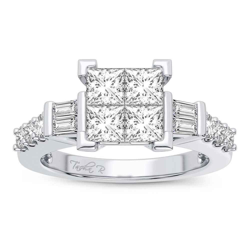 Princess, Round & Baguette Cut Diamond Engagement Ring - 1.25 Carats in 14KT Gold