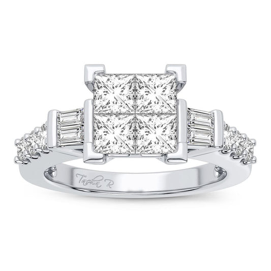 Princess, Round & Baguette Cut Diamond Engagement Ring - 1.25 Carats in 14KT Gold