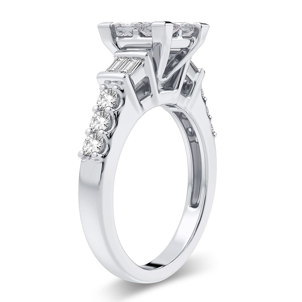 Princess, Round & Baguette Cut Diamond Engagement Ring - 1.25 Carats in 14KT Gold