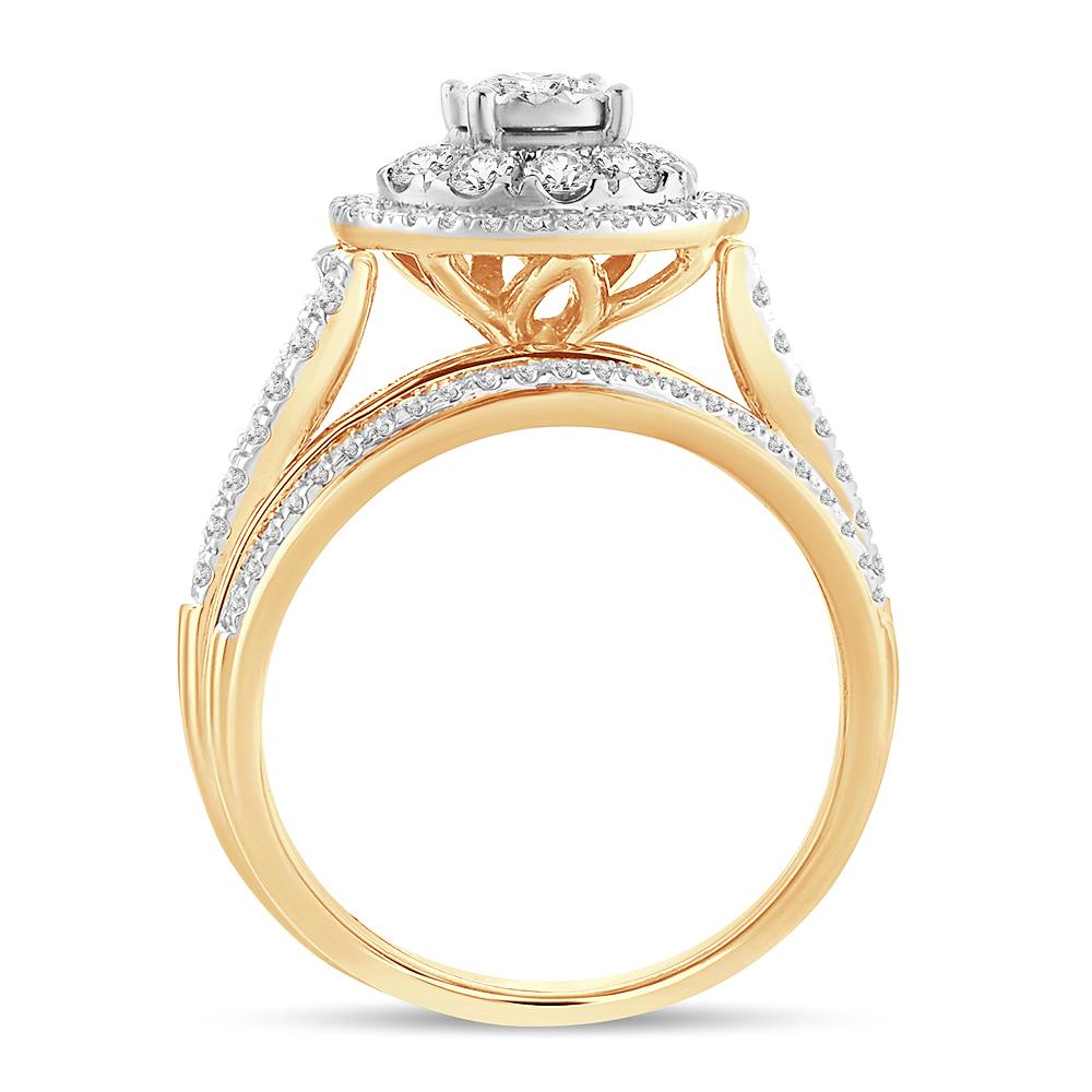 Diamond Cluster Engagement Ring with Matching Band - 1.10 Carats in 10KT Gold
