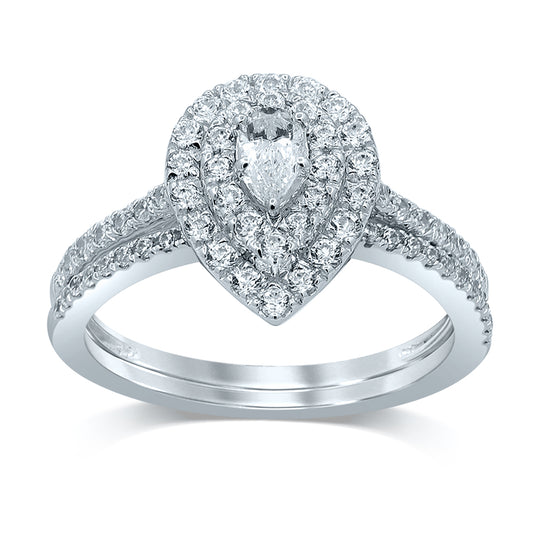 Pear Cut Diamond Engagement Ring with Halo - 1.00 Carat in 14KT White Gold