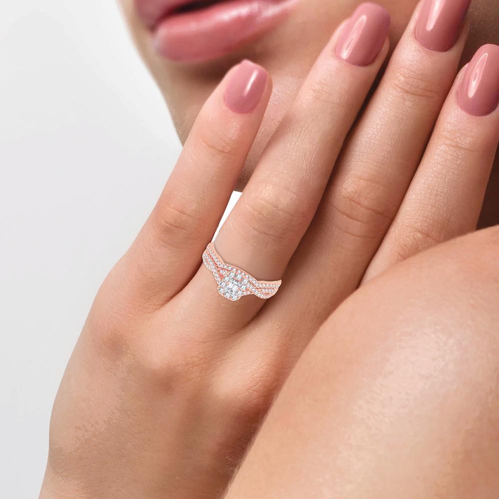 Diamond Engagement Ring with Matching Band - 0.74 Carats in 14KT Rose Gold