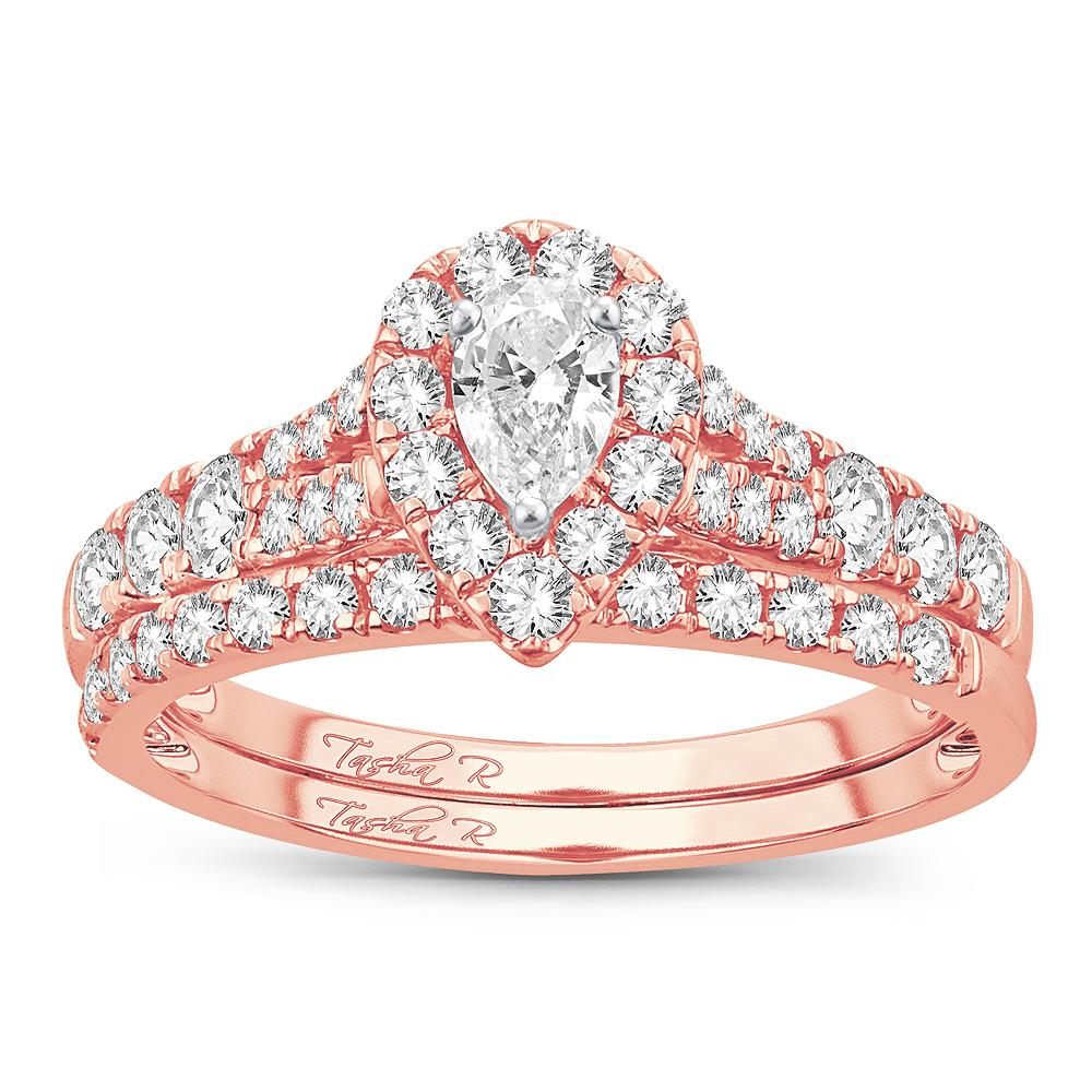Pear Cut Diamond Wedding Set - 1.00 Carat in 14KT Gold