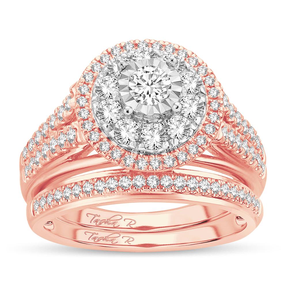 Diamond Cluster Engagement Ring with Matching Band - 1.10 Carats in 10KT Gold