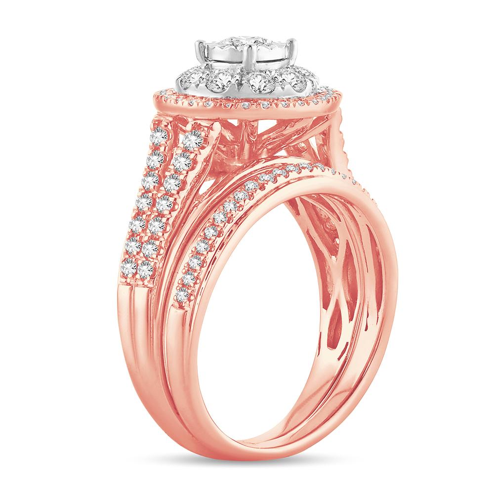 Diamond Cluster Engagement Ring with Matching Band - 1.10 Carats in 10KT Gold