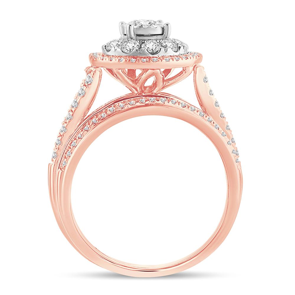 Diamond Cluster Engagement Ring with Matching Band - 1.10 Carats in 10KT Gold