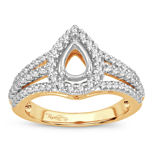 Pear Cut Diamond Semi Mount Engagement Ring - 0.75 Carats in 14KT Yellow Gold