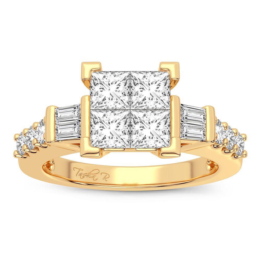 Princess, Round & Baguette Cut Diamond Engagement Ring - 1.25 Carats in 14KT Gold