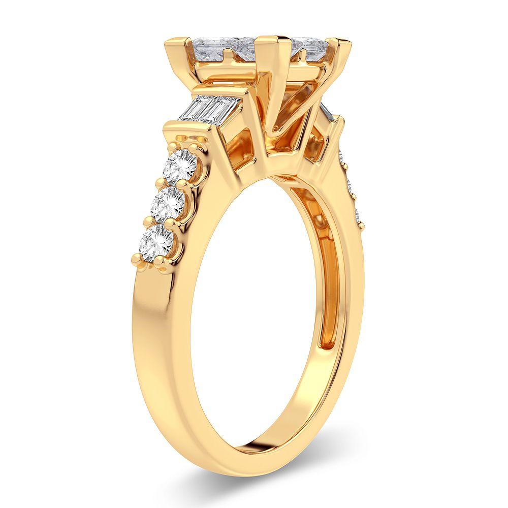 Princess, Round & Baguette Cut Diamond Engagement Ring - 1.25 Carats in 14KT Gold