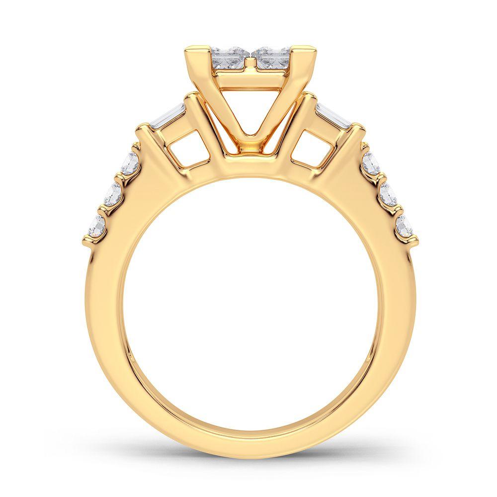 Princess, Round & Baguette Cut Diamond Engagement Ring - 1.25 Carats in 14KT Gold