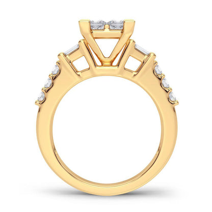 Princess, Round & Baguette Cut Diamond Engagement Ring - 1.25 Carats in 14KT Gold