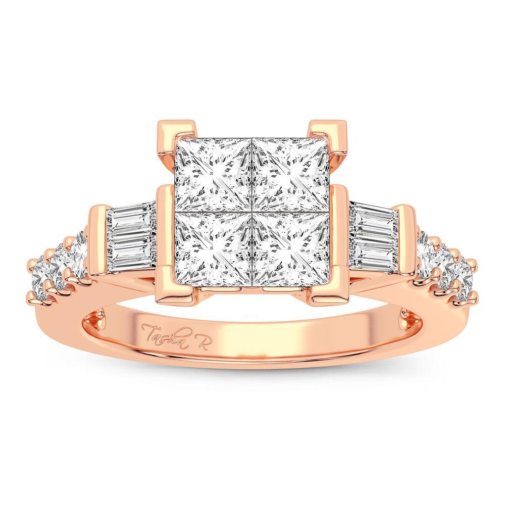 Princess, Round & Baguette Cut Diamond Engagement Ring - 1.25 Carats in 14KT Gold