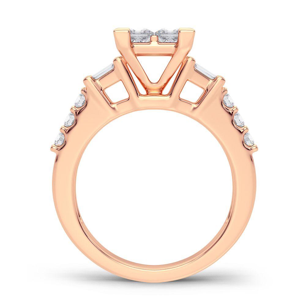 Princess, Round & Baguette Cut Diamond Engagement Ring - 1.25 Carats in 14KT Gold