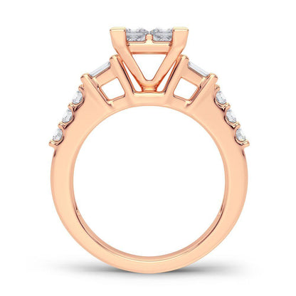 Princess, Round & Baguette Cut Diamond Engagement Ring - 1.25 Carats in 14KT Gold