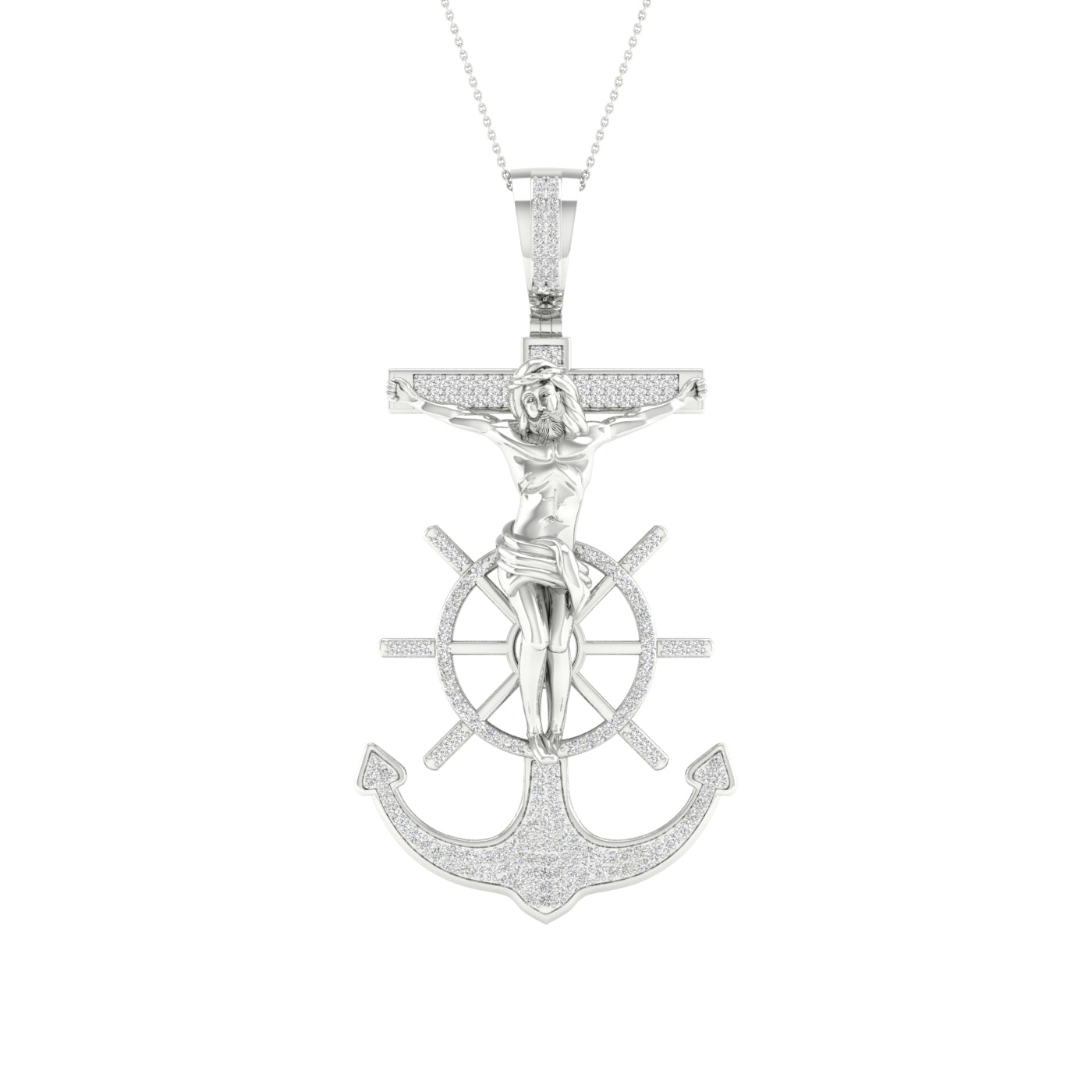 Diamond Jesus on Cross Pendant - 0.50 Carats in 10KT Gold with Chain