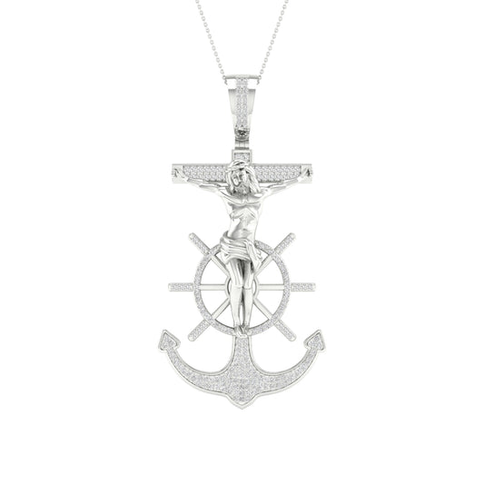 Diamond Jesus on Cross Pendant - 0.50 Carats in 10KT Gold with Chain
