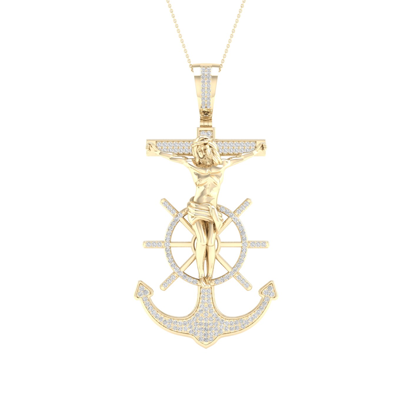 Diamond Jesus on Cross Pendant - 0.50 Carats in 10KT Gold with Chain